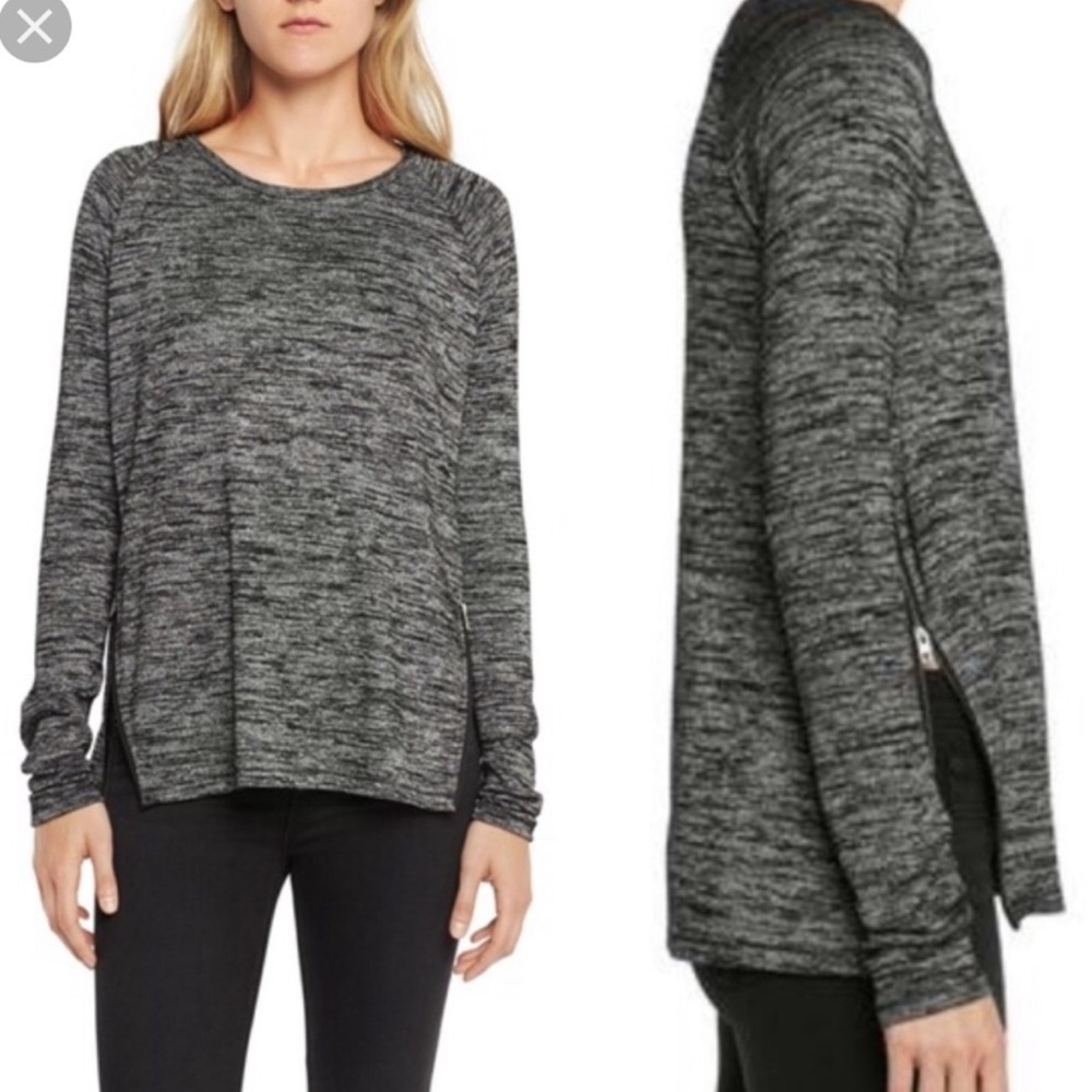 Rag & Bone Women's Camden Side Zip Knit Crew Sweater Top Heathered Gray Black S